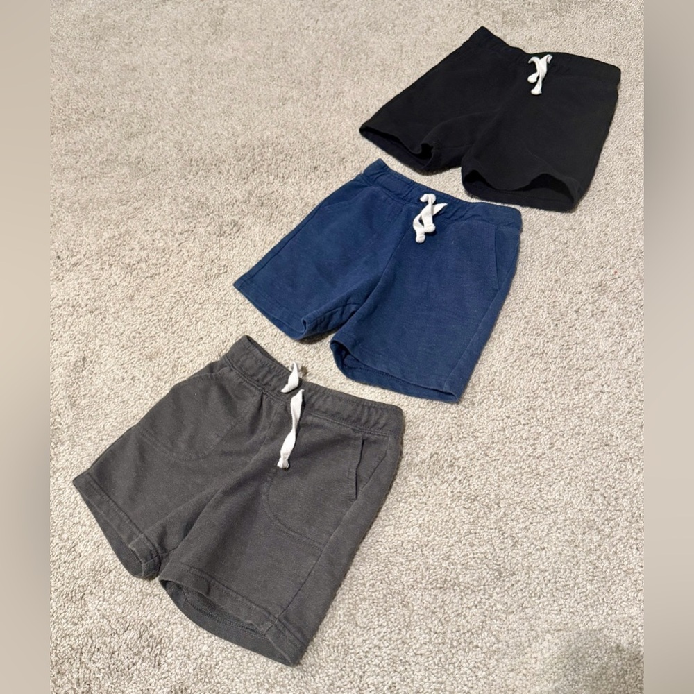 Kids Casual Cotton Shorts Bundle - Black, Blue, and Gray 3T